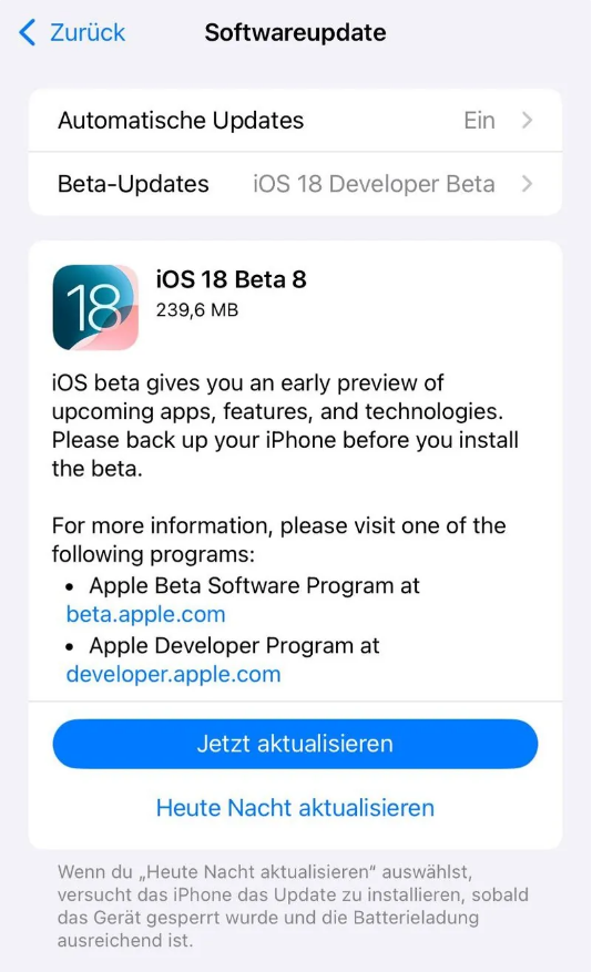 克井镇苹果手机维修分享苹果 iOS / iPadOS 18 开发者预览版 Beta 8 发布 